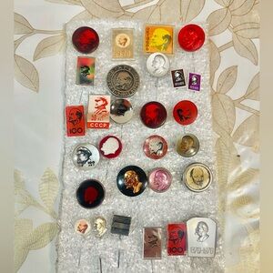 VTG RARE Lot Of 28 Pin Badges Lenin Soviet Era USSR Propaganda